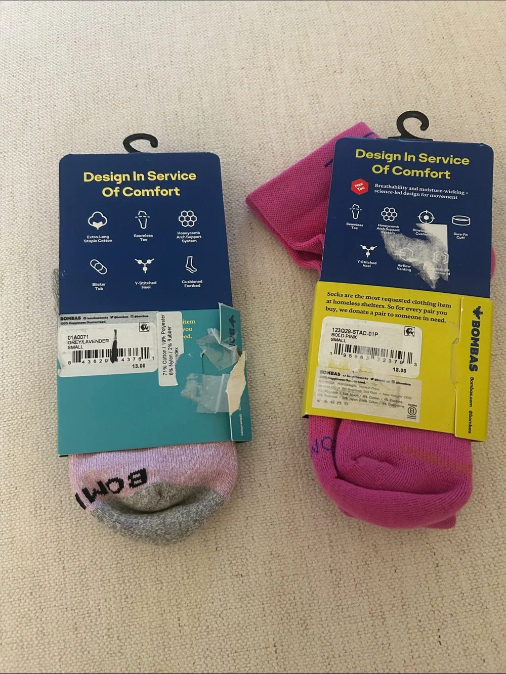 BOMBAS BUNDKE TWO Pair, 1) Ankle grey 2) Quarter pink, SMALLS, NWT